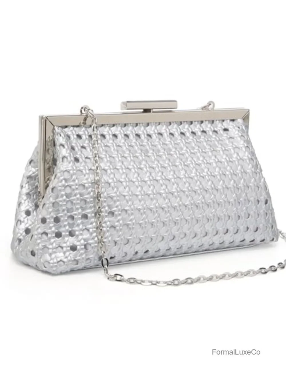 Women's Evening Clutch Purse with Detachable Chain, Woven Texture